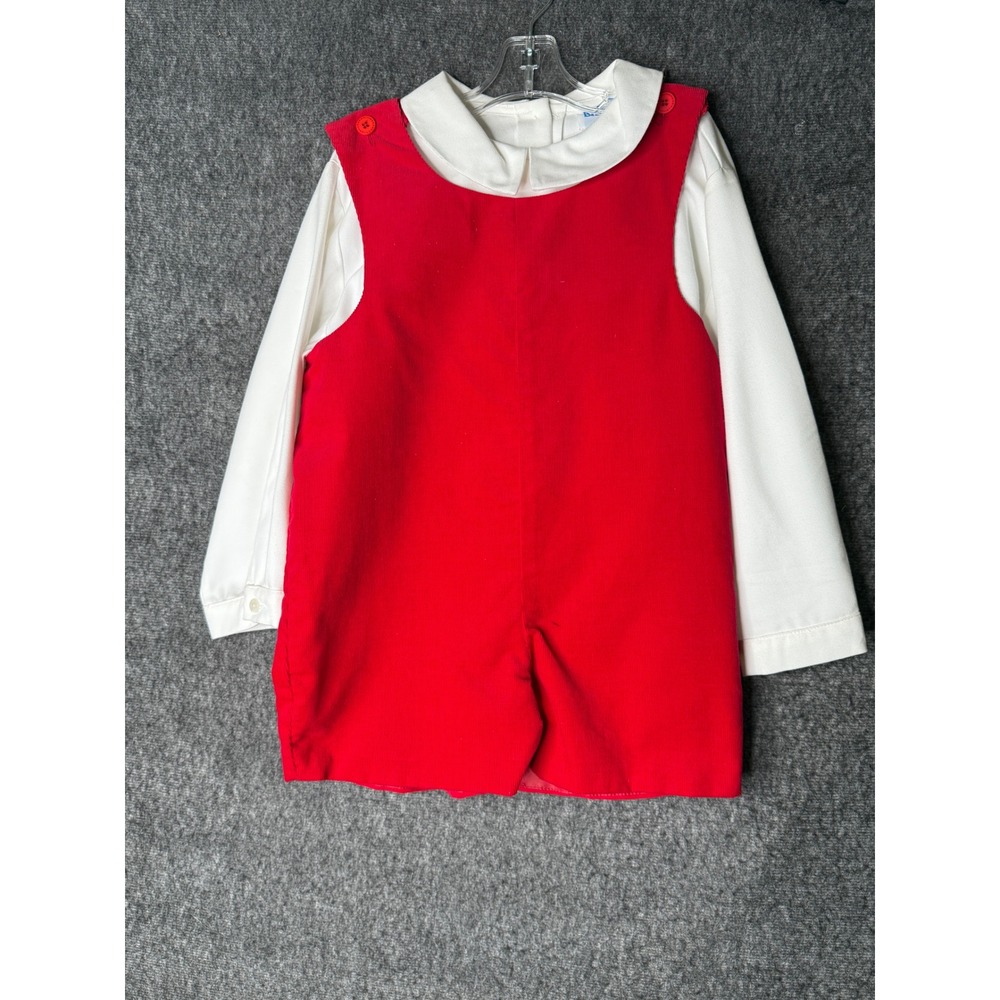 Luli & Me Red Corduroy Jon Jon Romper & White Peter Pan Shirt Set 4T New